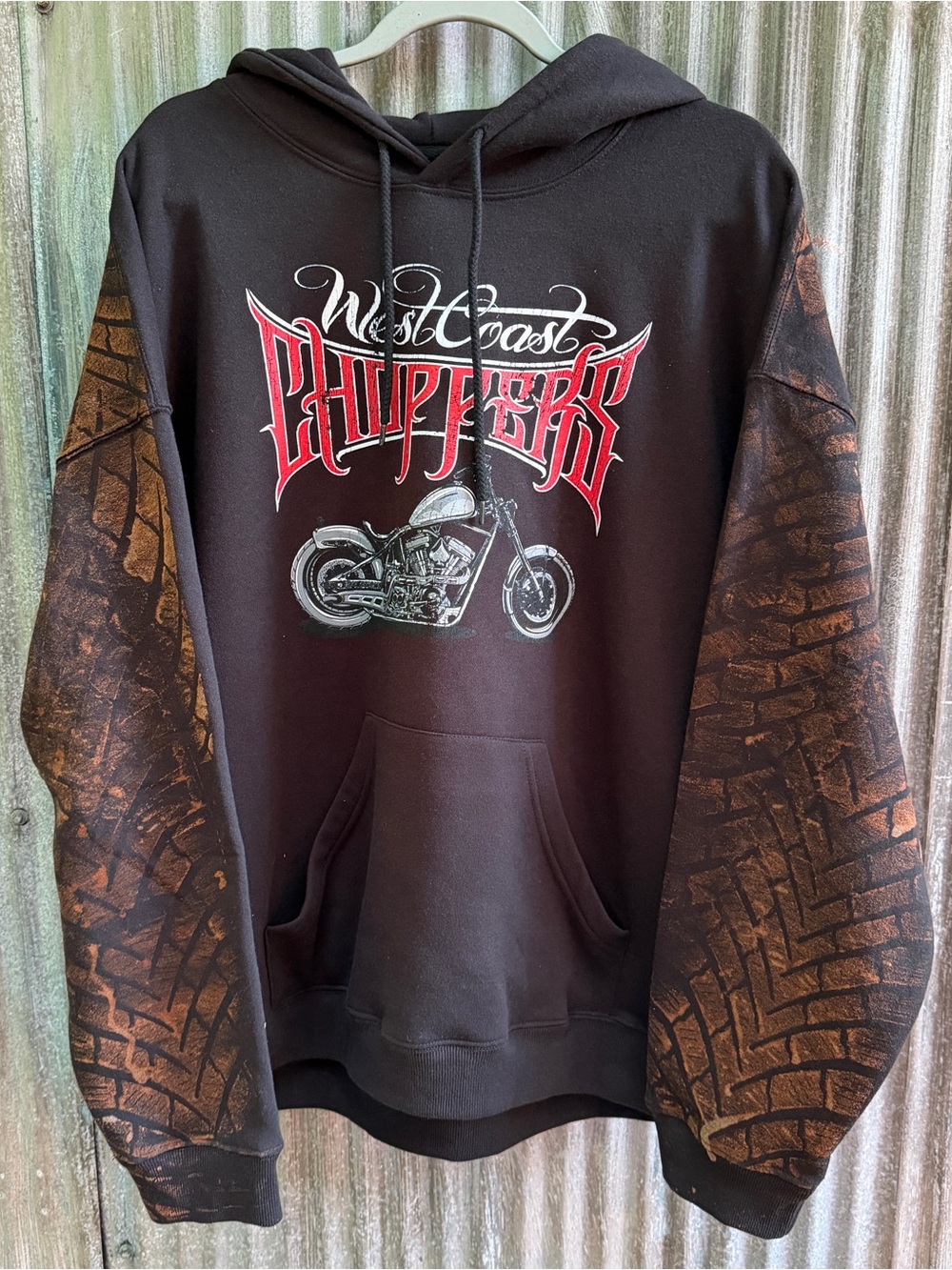 WEST COAST CHOPPERS Custom Hoodie Men Size XL Black “Burnout” Reworked Bleached